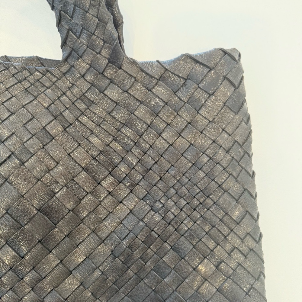 FALORNI Italia Le Borse Woven Genuine Leather Tote with closure Black/Dark Brown - Picture 6 of 8